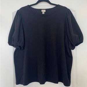 A New Day Textured Bell-Sleeved Black Blouse